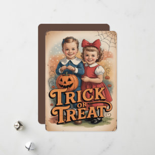 Cartes Pour Fêtes Annuelles "Des bonbons ou un sort" Vintage Enfants Halloween