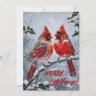 Cartes Pour Fêtes Annuelles Des cardinaux rouges dynamiques sur une branche ne