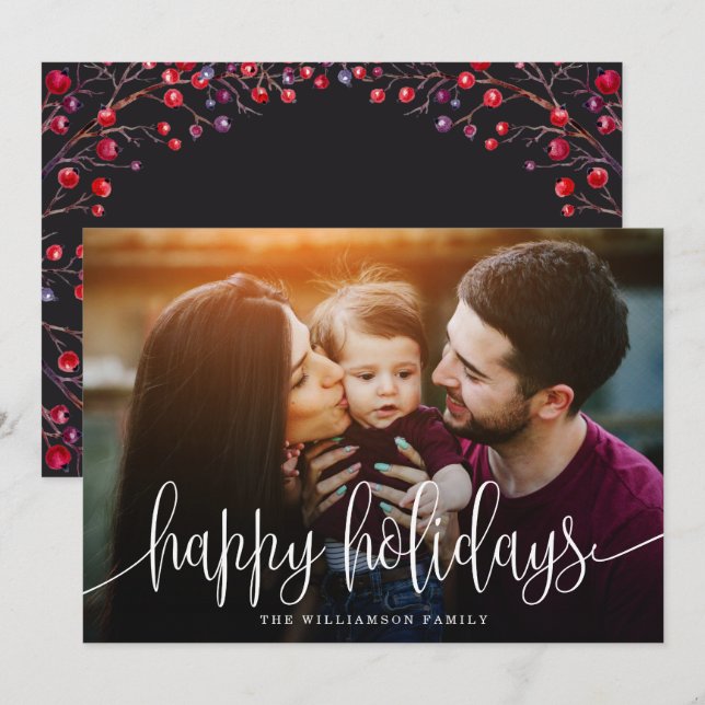 Cartes Pour Fêtes Annuelles Des fêtes élégantes et joyeuses Berries Retour Pho (Devant / Derrière)