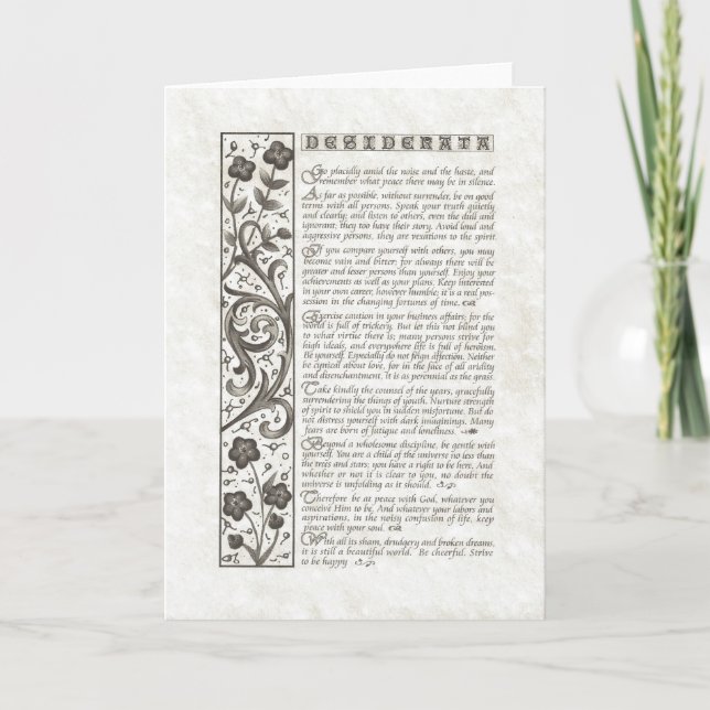 Cartes Pour Fêtes Annuelles DESIDERATA Poem=Max Ehrmann=Collection Parchment (Devant)
