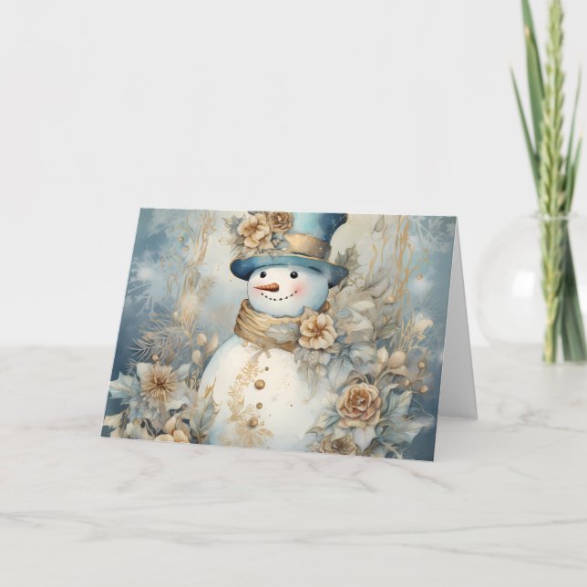 Cartes Pour Fêtes Annuelles Design élégant Blue and Gold Snowman (Devant)