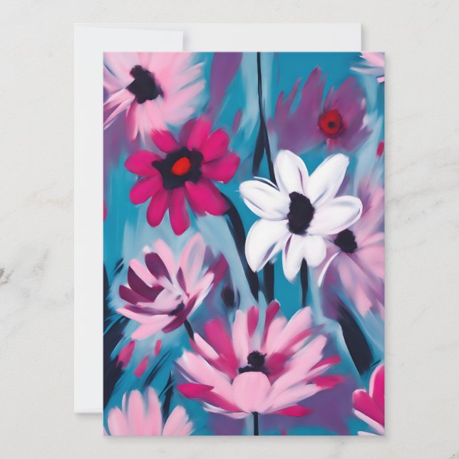 Cartes Pour Fêtes Annuelles Design floral bleu et rose (Devant)