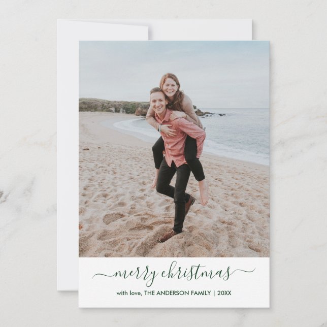 Cartes Pour Fêtes Annuelles Design moderne Script vert Joyeux Noël Photo (Devant)