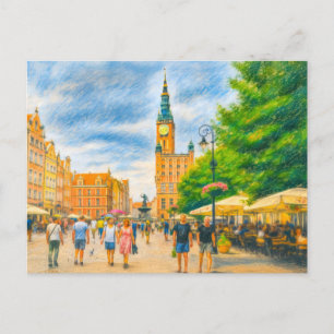 Cartes Pour Fêtes Annuelles Dessin au pastel du Long Marché de Danzig avec égl