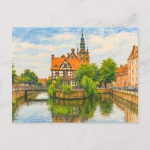 Cartes Pour Fêtes Annuelles Dessin au pastel du vieux moulin de Danzig sur le