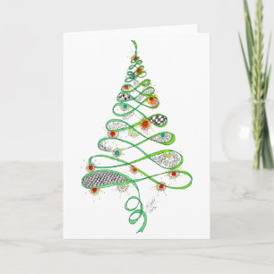 Cartes Pour Fêtes Annuelles Dessin d'arbre à ruban de Noël - Whimsical