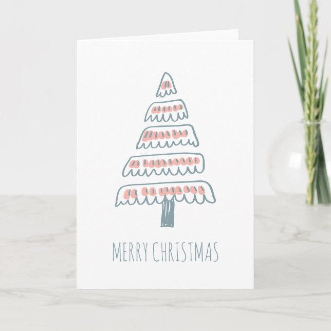 Cartes Pour Fêtes Annuelles Dessin d'arbre de Noël fantaisiste rose et sarcell (Devant)