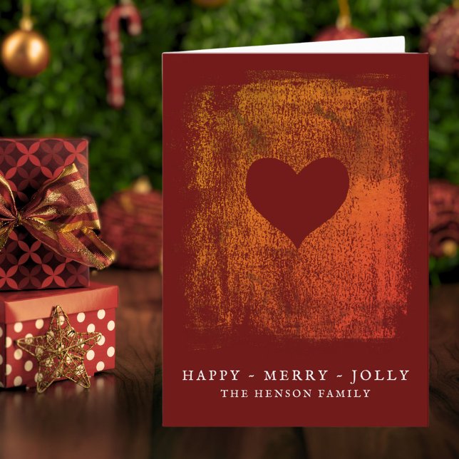 Cartes Pour Fêtes Annuelles Dessin de coeur rouge artistique Noël de famille (Créateur téléchargé)
