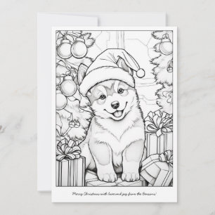 Cartes Pour Fêtes Annuelles Dessin de Noël d'un chien mignon près d'un arbre d