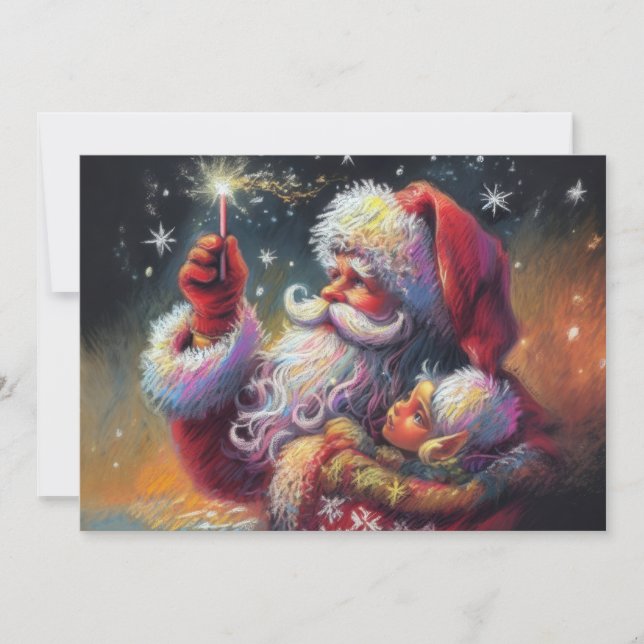 Cartes Pour Fêtes Annuelles Dessin dur Pastel Noël Père Noël (Devant)