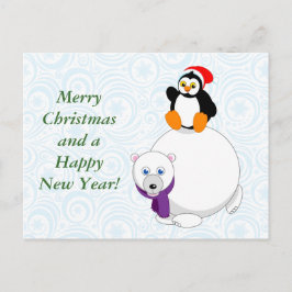 Cartes Pour Fêtes Annuelles Dessin moderne d'un pingouin chevauchant un ours p