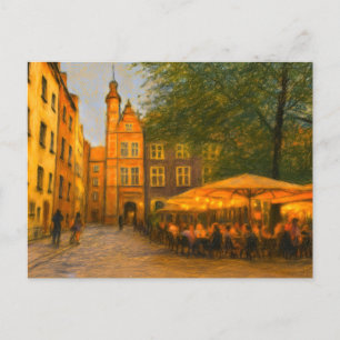 Cartes Pour Fêtes Annuelles Dessin pastel des restaurants de la vieille ville 
