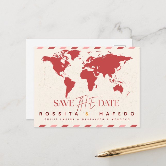 Cartes Pour Fêtes Annuelles Destination Mariage Enregistrer la date Modèle, Wa (Devant/Arrière en situation)