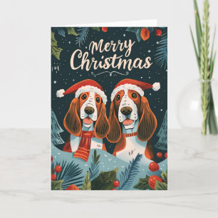 Cartes Pour Fêtes Annuelles Deux Basset Hound Joyeux Noël Personnalisé