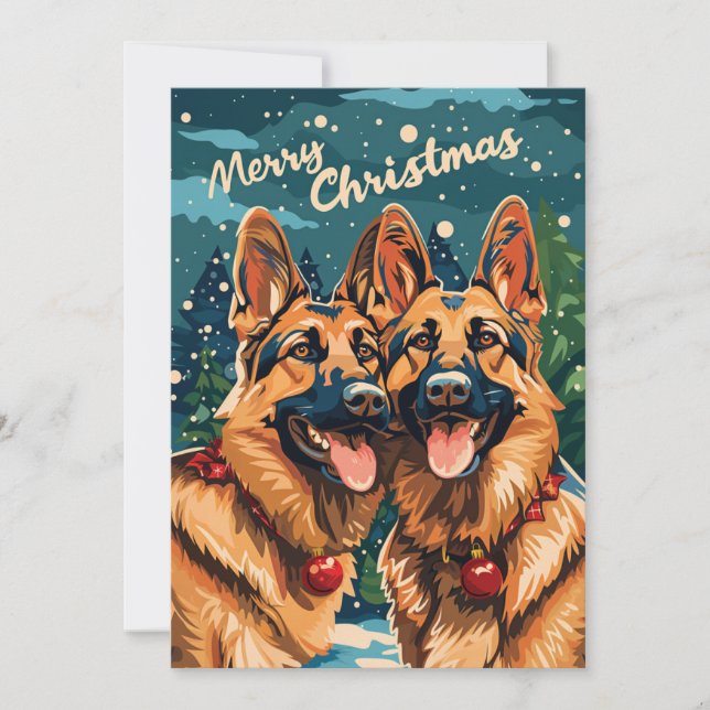 Cartes Pour Fêtes Annuelles Deux bergers allemands Joyeux Noël (Devant)