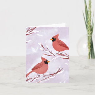 Cartes Pour Fêtes Annuelles Deux cardinaux rouges   Souvenir de l'aquarelle