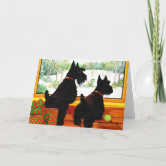 Cartes Pour Fêtes Annuelles Deux chiens de Scottie attendant le père noël