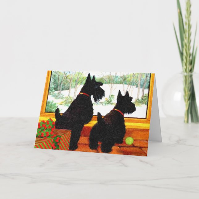 Cartes Pour Fêtes Annuelles Deux chiens de Scotty à Noël (Devant)