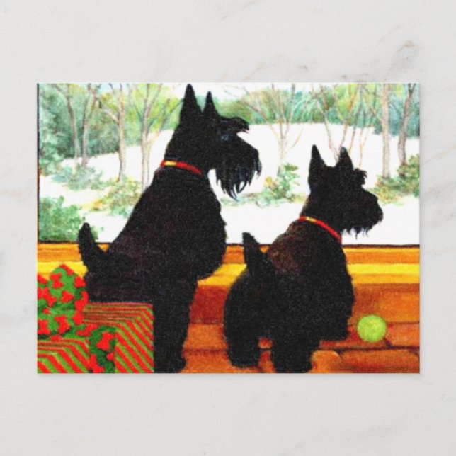 Cartes Pour Fêtes Annuelles Deux chiens de Scotty à Noël (Devant)