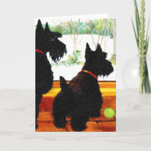 Cartes Pour Fêtes Annuelles Deux Chiens écossais attendent le Père Noël