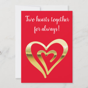 Cartes Pour Fêtes Annuelles Deux coeurs ensemble or métallique rouge