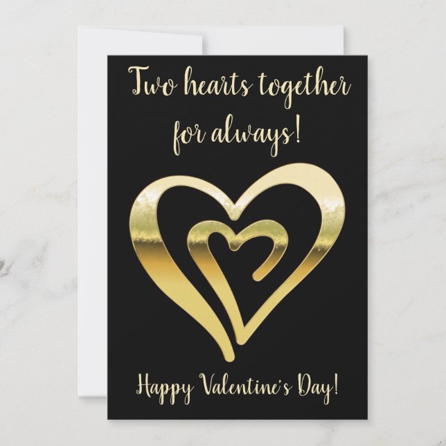 Cartes Pour Fêtes Annuelles Deux coeurs ensemble or métallique Saint Valentin (Devant)