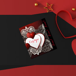 Cartes Pour Fêtes Annuelles Deux Coeurs modernes avec dentelle et amour