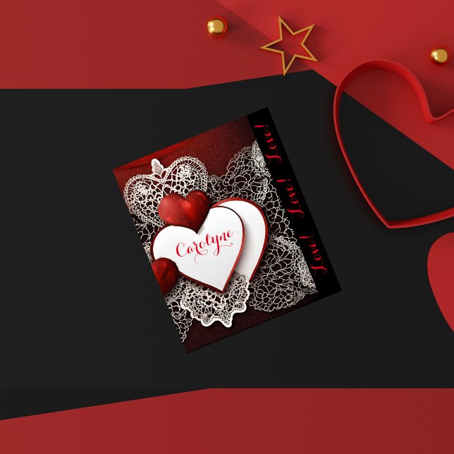 Cartes Pour Fêtes Annuelles Deux Coeurs modernes avec dentelle et amour (Créateur téléchargé)