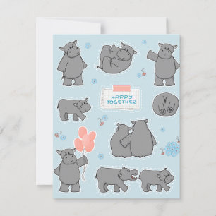 Cartes Pour Fêtes Annuelles Deux hippopotames heureux ensemble