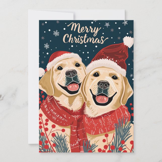 Cartes Pour Fêtes Annuelles Deux Joyeux Noël Labrador (Devant)