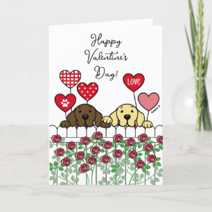 Cartes Pour Fêtes Annuelles Deux Labradors regardent des Roses de caricatures 