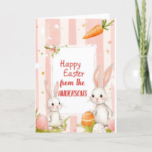 Cartes Pour Fêtes Annuelles Deux lapins et carottes rose