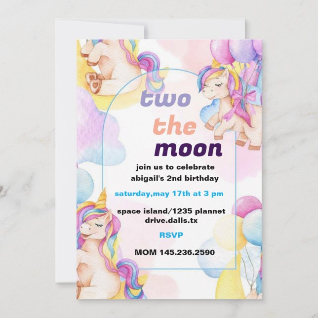 Cartes Pour Fêtes Annuelles Deux l'Invitation d'anniversaire de la Lune (Devant)