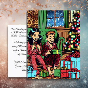Cartes Pour Fêtes Annuelles Deux mignons enfants Vintages Noël