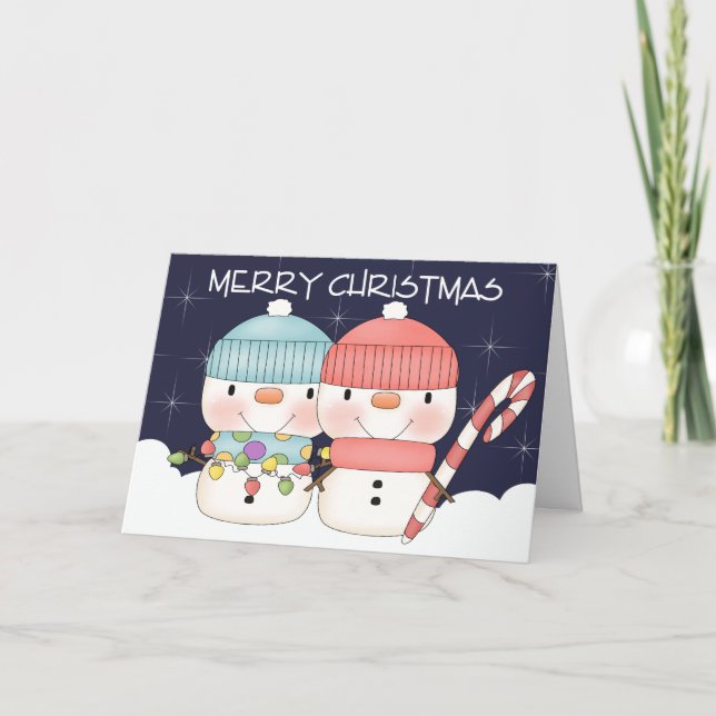 Cartes Pour Fêtes Annuelles Deux mignons Snowman Couple Noël (Devant)