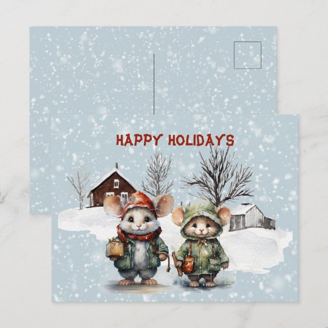 Cartes Pour Fêtes Annuelles Deux Mims Mignons À La Ferme Joyeux Fêtes (Devant / Derrière)