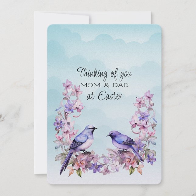 Cartes Pour Fêtes Annuelles Deux oiseaux pourpres Fleurs de printemps Maman &  (Devant)