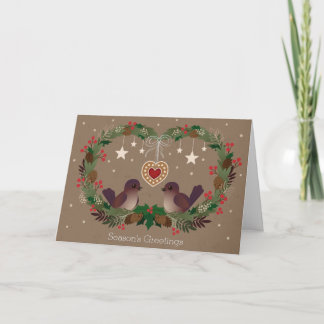 Cartes Pour Fêtes Annuelles Deux oiseaux sur une guirlande de Noël