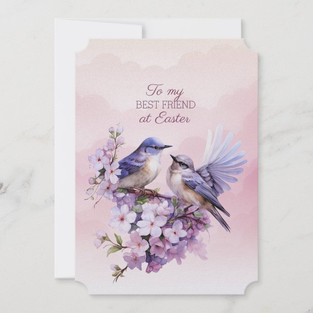 Cartes Pour Fêtes Annuelles Deux oiseaux violets Fleurs de printemps Meilleur  (Devant)