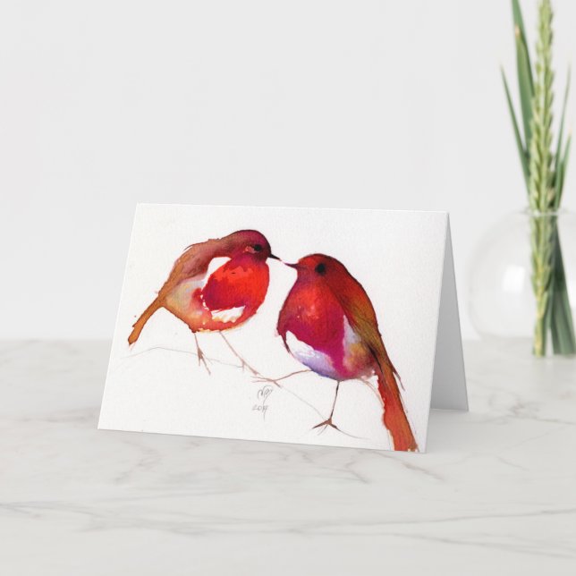 Cartes Pour Fêtes Annuelles Deux peu d'oiseaux 2014 d'encre (Devant)