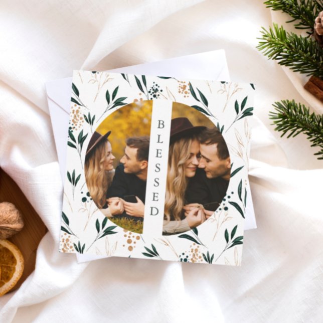 Cartes Pour Fêtes Annuelles Deux photos de verdure dorée (Créateur téléchargé)