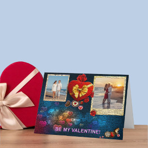 Cartes Pour Fêtes Annuelles Deux photos et nom Heart Be My Valentine Mosaic 5x