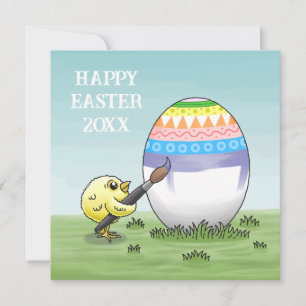 Cartes Pour Fêtes Annuelles Deux poules peignent un œuf de Pâques coloré