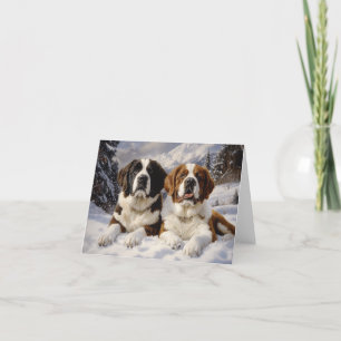 Cartes Pour Fêtes Annuelles Deux Saint Bernards en neige