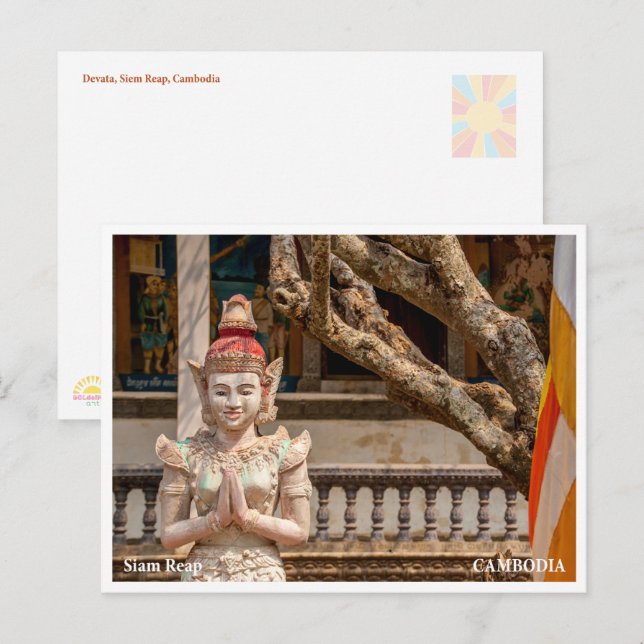 Cartes Pour Fêtes Annuelles Devata statue Siem Reap Cambodia Postcard (Devant / Derrière)