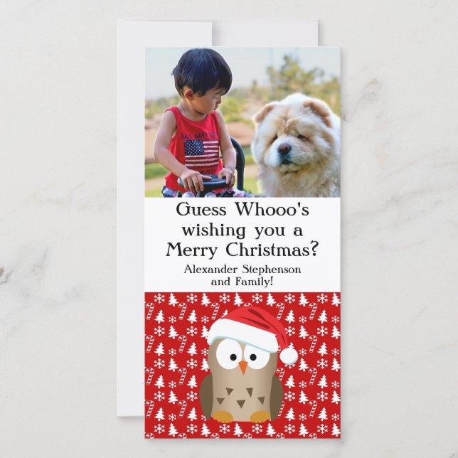 Cartes Pour Fêtes Annuelles Devinez Whoo Christmas Owl avec Santa Hat (Devant)