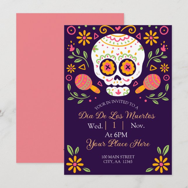 Cartes Pour Fêtes Annuelles Dia De Los Muertos (Devant / Derrière)