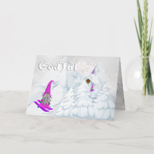 Cartes Pour Fêtes Annuelles Dieu jul tomte neige ski boisé suédois moderne