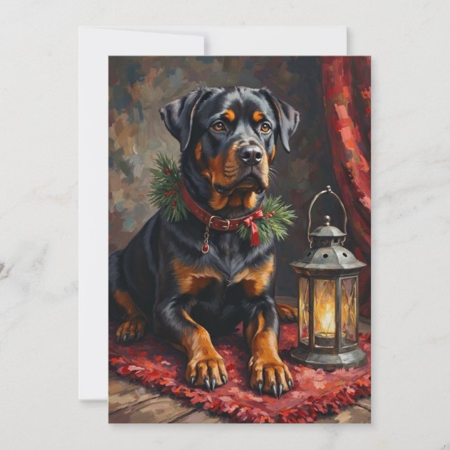 Cartes Pour Fêtes Annuelles Dignified Rottweiler Dog Christmas Lantern (Devant)