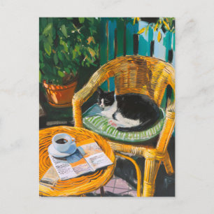 Cartes Pour Fêtes Annuelles Dimanche matin Peinture confortable pour chat et